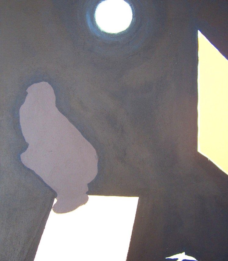 Moonlit guidance. Rock, form, lights shadows. Acrylic 